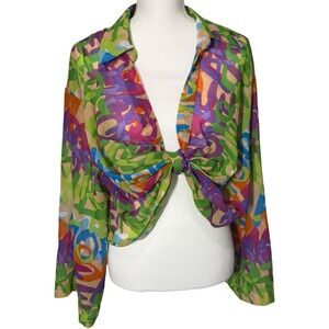 Joy & Ash Sheer Graffiti Print Blouse Y2K‎ Bold Street Style – Women's 1X